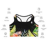 Top sport brassière motif hibiscus coléoptères noir — avant Couleurs Lagon