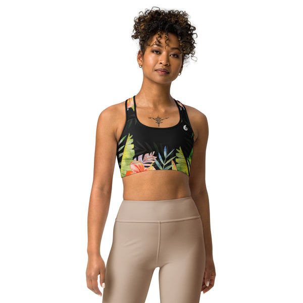 Brassière sport femme hibiscus coléoptères avant — Couleurs Lagon