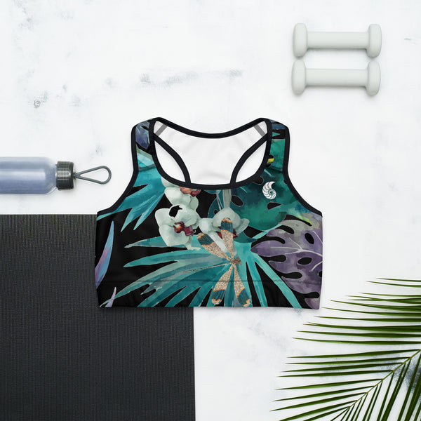 Top yoga dos nageur libellule floral noir — avant Couleurs Lagon