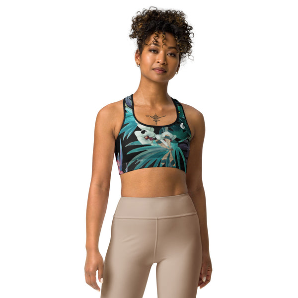 Brassière UPF50+ libellule floral noir bonnets A-C — Couleurs Lagon Nouvelle-Calédonie