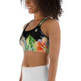 Couleurs Lagon - Brassière de Sport NOIR FLORAL HIBISCUS LIBELLULE