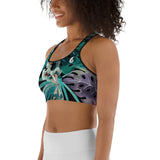 Brassière sport femme libellule floral noir — côté gauche Couleurs Lagon