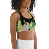 Couleurs Lagon - Brassière de Sport NOIR FLORAL HIBISCUS LIBELLULE
