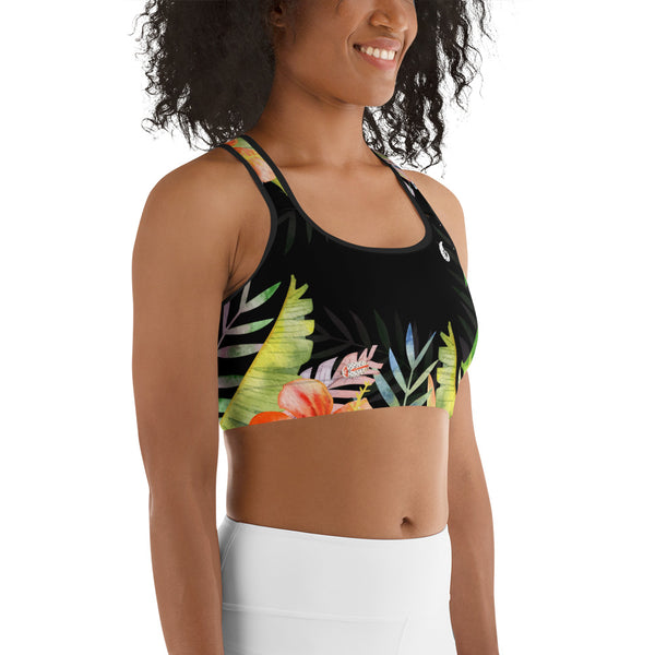 Brassière sport femme hibiscus coléoptères — côté droit Couleurs Lagon