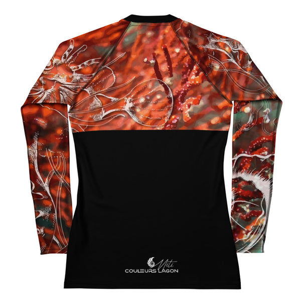 dos a plat - Lycra Rashguard Noir Femme MITI GORGONE ROUGE Caraco - Couleurs Lagon