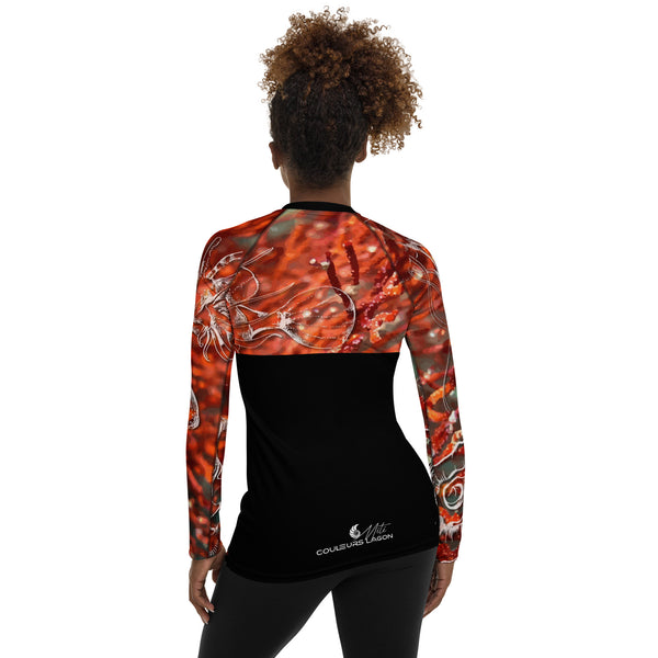 dos - Lycra Rashguard Noir Femme MITI GORGONE ROUGE Caraco - Couleurs Lagon