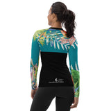Vêtement anti-UV femme surf plongée motif floral — dos Couleurs Lagon Pacifique