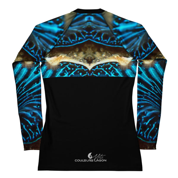 dos a plat - Lycra Rashguard Noir Femme MITI BENITIER BLEU 2 Caraco - Couleurs Lagon
