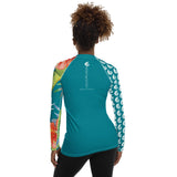 dos - Lycra Rashguard Femme Floral TURQUOISE HIBISCUS - Couleurs Lagon