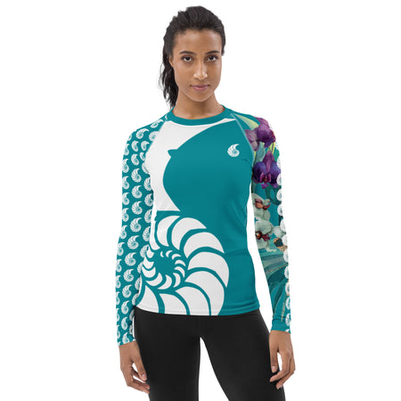 avant - Lycra Rashguard Femme Floral TURQUOISE ORCHIDEES - Couleurs Lagon