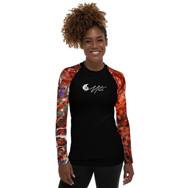 avant - Lycra Rashguard Noir Femme MITI GORGONE ROUGE Caraco - Couleurs Lagon