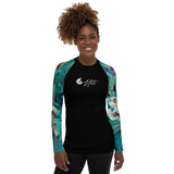 avant - Lycra Rashguard Noir Femme MITI TURQUOISE ORCHIDEES Caraco - Couleurs Lagon