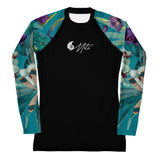 avant a plat - Lycra Rashguard Noir Femme MITI TURQUOISE ORCHIDEES Caraco - Couleurs Lagon