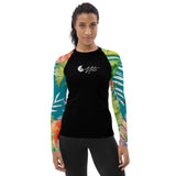 Rashguard paddle femme coupe ajustée hibiscus — avant porté Couleurs Lagon