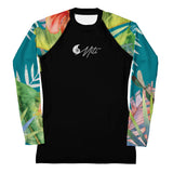 Rashguard kite femme UPF50+ turquoise hibiscus — à plat avant Couleurs Lagon