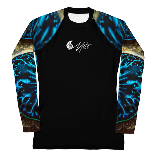 avant a plat - Lycra Rashguard Noir Femme MITI BENITIER BLEU 2 Caraco - Couleurs Lagon