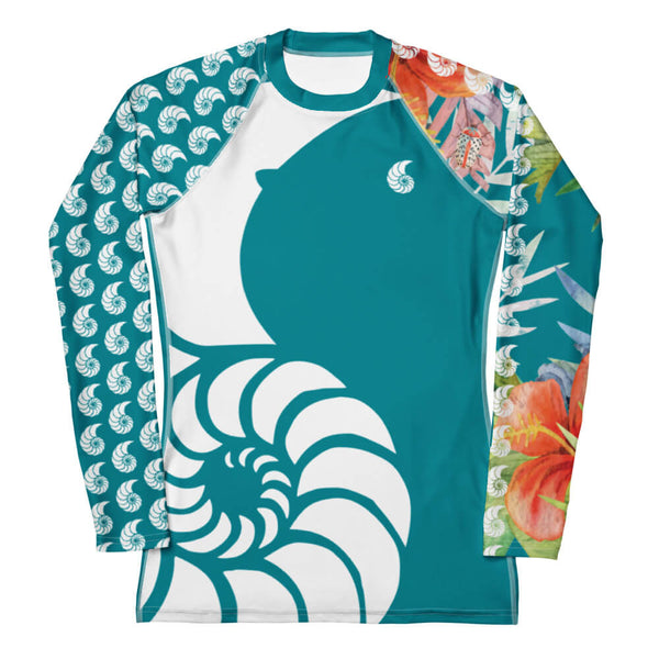 avant a plat - Lycra Rashguard Femme Floral TURQUOISE HIBISCUS - Couleurs Lagon