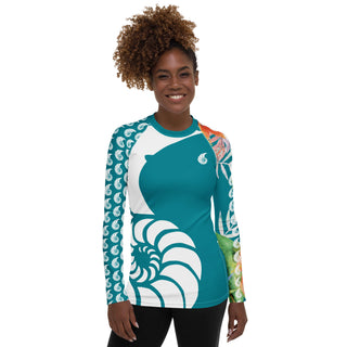 avant - Lycra Rashguard Femme Floral TURQUOISE HIBISCUS - Couleurs Lagon