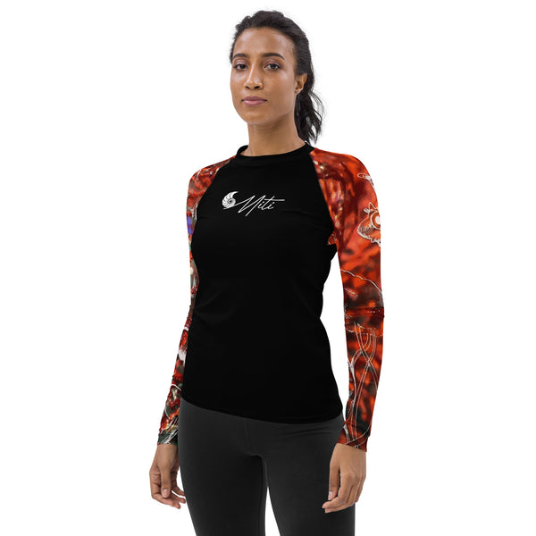 gauche - Lycra Rashguard Noir Femme MITI GORGONE ROUGE Caraco - Couleurs Lagon