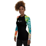 Rashguard snorkeling femme UPF50+ motif hibiscus — côté gauche Couleurs Lagon