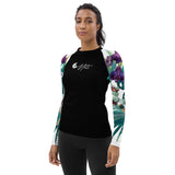 gauche - Lycra Rashguard Noir Femme MITI ORCHIDEES Caraco - Couleurs Lagon