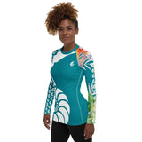 gauche - Lycra Rashguard Femme Floral TURQUOISE HIBISCUS - Couleurs Lagon