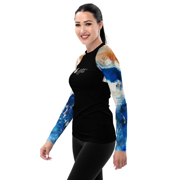gauche - Lycra Rashguard Noir Femme MITI MARINE Caraco - Couleurs Lagon