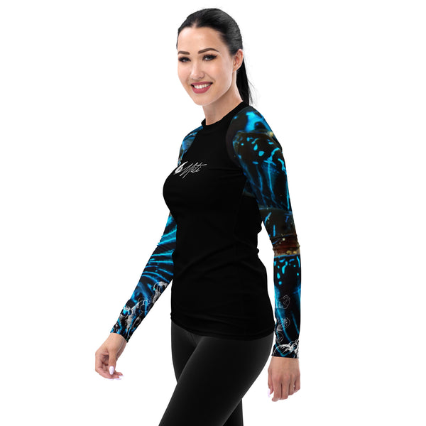 gauche - Lycra Rashguard Noir Femme MITI BENITIER BLEU Caraco - Couleurs Lagon