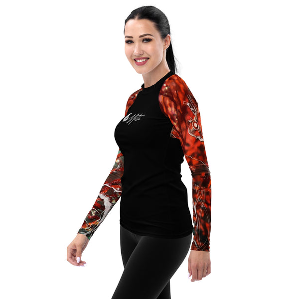 gauche - Lycra Rashguard Noir Femme MITI GORGONE ROUGE Caraco - Couleurs Lagon