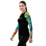 Top surf femme anti-UV motif hibiscus — vue côté gauche Couleurs Lagon
