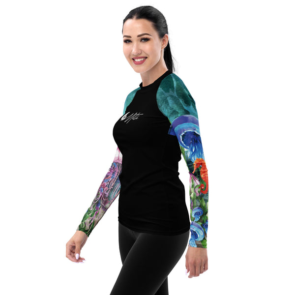 av g2 - Lycra Rashguard Noir Femme MITI MEDUSES Caraco - Couleurs Lagon