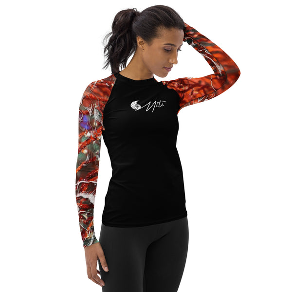 droite - Lycra Rashguard Noir Femme MITI GORGONE ROUGE Caraco - Couleurs Lagon