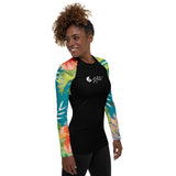 Top anti-UV femme turquoise hibiscus noir — côté droit Couleurs Lagon Nouméa
