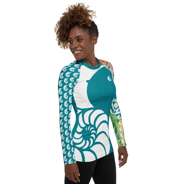 droit - Lycra Rashguard Femme Floral TURQUOISE HIBISCUS - Couleurs Lagon