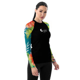 Rashguard femme UPF50+ turquoise hibiscus noir — vue côté droit Couleurs Lagon