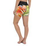 Yoga short hibiscus noir à plat dos — Couleurs Lagon