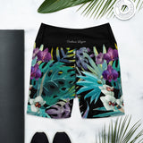Yoga short de bain taille haute floral tropical — dos plat Couleurs Lagon