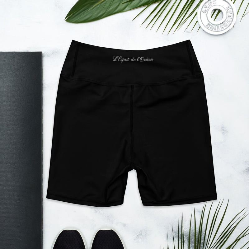 Couleurs Lagon - Yoga Surf Shorts de Bain Taille Haute NOIR - 1 poche ceinture - à plat crossfit dos