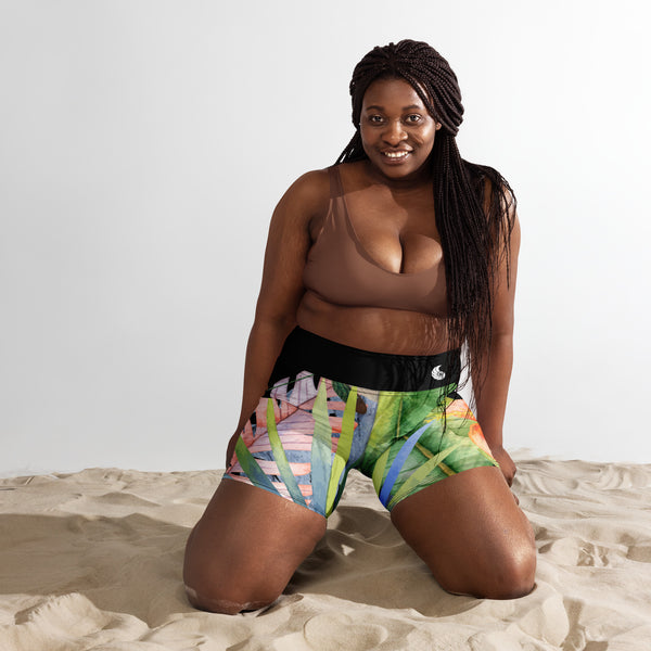 Yoga short surf femme UPF50+ hibiscus — avant Couleurs Lagon