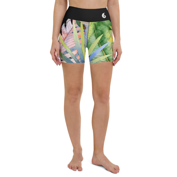 Short fitness femme taille haute hibiscus — avant Couleurs Lagon