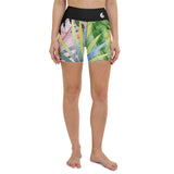 Short fitness femme taille haute hibiscus — avant Couleurs Lagon
