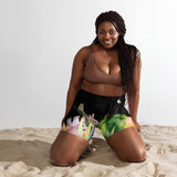 Yoga short surf femme UPF50+ hibiscus libellule — avant Couleurs Lagon Nouméa