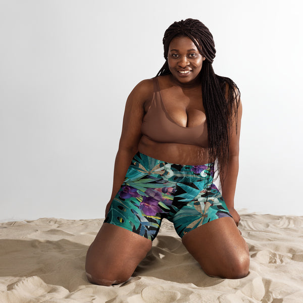 Yoga short noir libellule II poche ceinture — avant Couleurs Lagon Pacifique