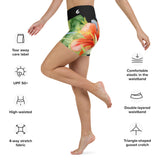 Short yoga femme motif hibiscus noir côté — Couleurs Lagon