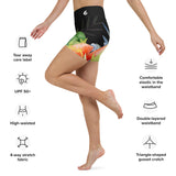 Short yoga femme hibiscus libellule noir côté — Couleurs Lagon