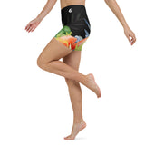 Short fitness femme taille haute hibiscus libellule — côté gauche Couleurs Lagon