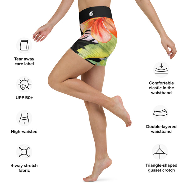 Short yoga femme motif coléoptères noir côté — Couleurs Lagon