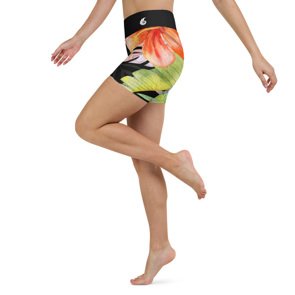 Short fitness femme taille haute coléoptères — côté gauche Couleurs Lagon