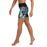 Short yoga bain noir floral extensible — côté gauche Couleurs Lagon Nouvelle-Calédonie