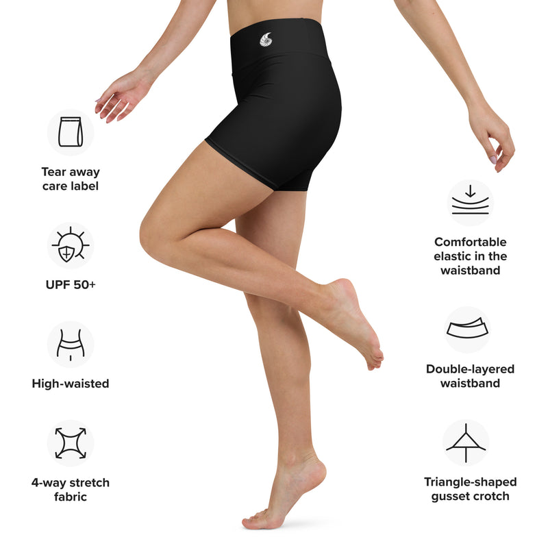 Couleurs Lagon - Yoga Surf Shorts de Bain Taille Haute NOIR - 1 poche ceinture - caracteristiques logo ceinture gauche
